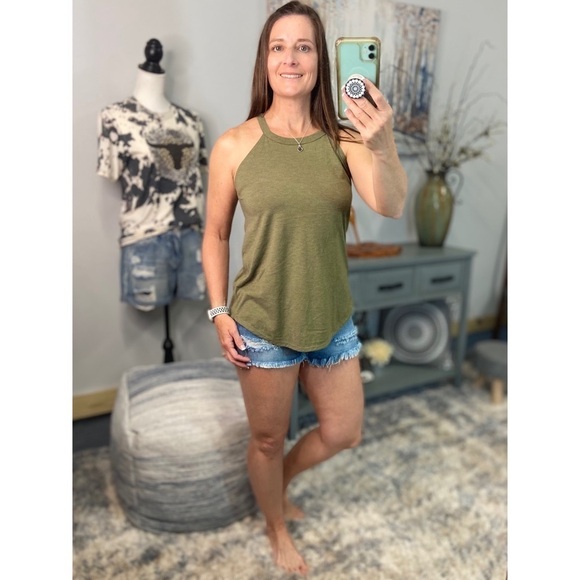 ❤️‍🔥Tri Rocker Tank Floaty Top Army Green 1722 - Picture 3 of 10